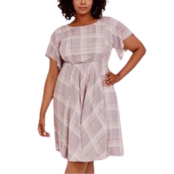 Torrid Flutter Sleeve Lilac Purple-Blush Pink Plaid Challis Skater Dress Size 2X - Picture 1 of 7